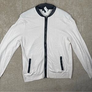 INC International Concepts Mens Cream Full Zip Non Leather Trim Sweater Large GR